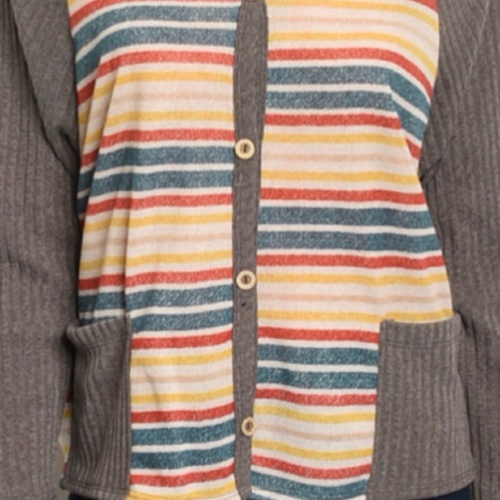 Mocha Striped Long Sleeve Cardigan Size S - Picture 8 of 9